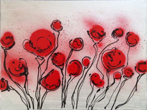 Fleurs rouges - Peinture - NIA