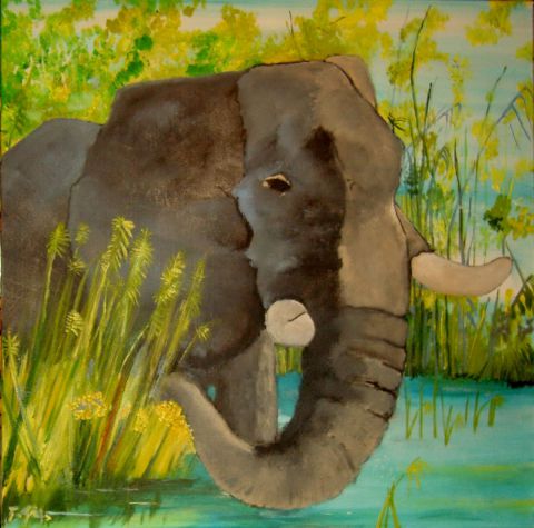 Jeune elephant - Peinture - Theo Geschwind