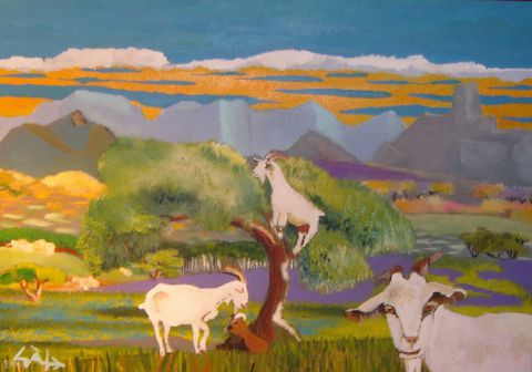 Les chèvres  - Peinture - Theo Geschwind
