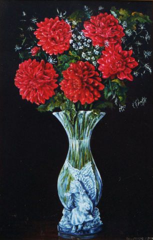 Vase en christalavec fleurs - Peinture - Jacques MONCHO