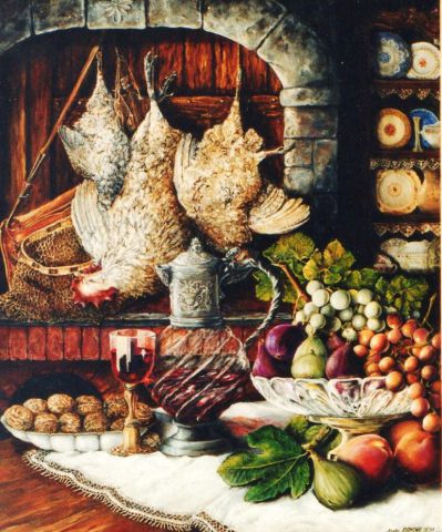coupe de fruits et gibier - Peinture - Jacques MONCHO