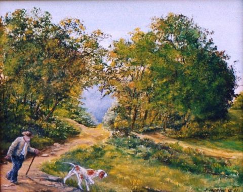 Le promeneur et son chien - Peinture - Jacques MONCHO