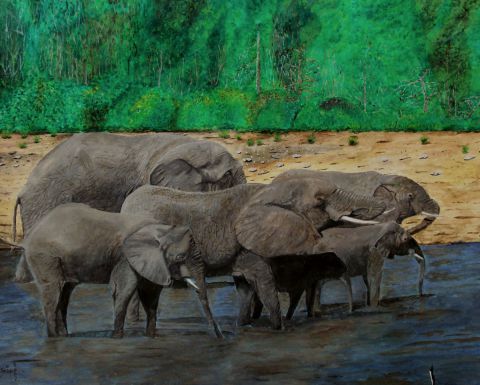  Eléphants - Peinture - Christian Bligny