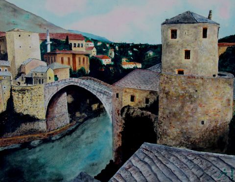 Le pont de Mostar - Peinture - Christian Bligny