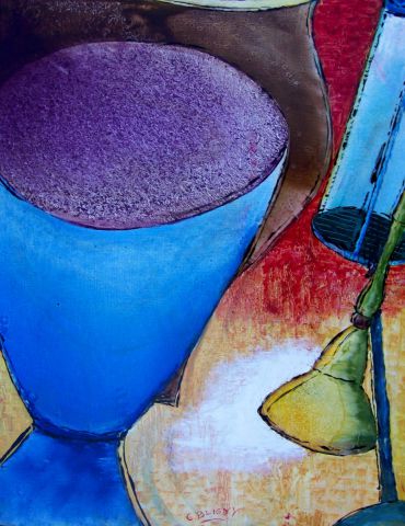 Nature morte au vase bleu - Peinture - Christian Bligny