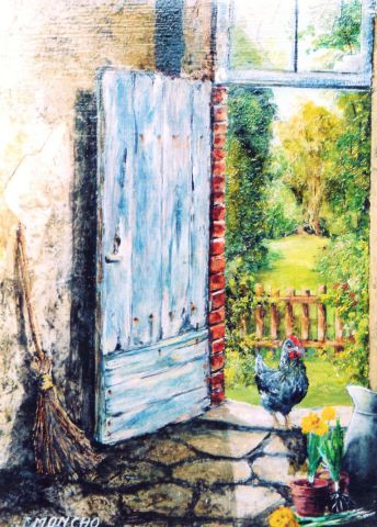 La poule curieuse - Peinture - Jacques MONCHO