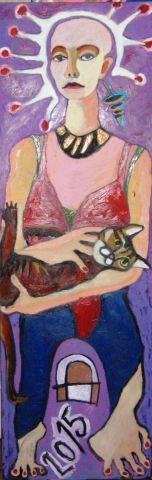 Femme au chat  - Peinture - Anna Demadre-Synoradzka