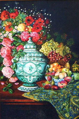 L'artiste Jacques MONCHO - Vase avec fleurs et fruits
