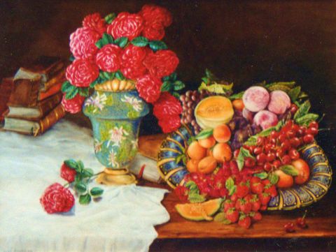 Coupe de fruits et fleurs - Peinture - Jacques MONCHO