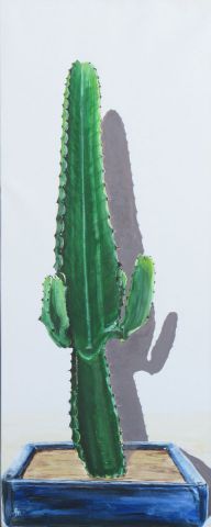 Le Cactus dans son pot Bonsaï Bleu - Peinture - annie massollo