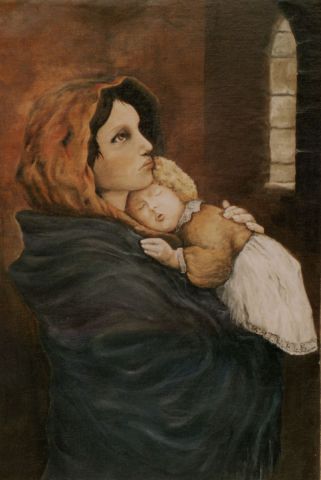 La mère et l'Enfant - Peinture - Jacques MONCHO