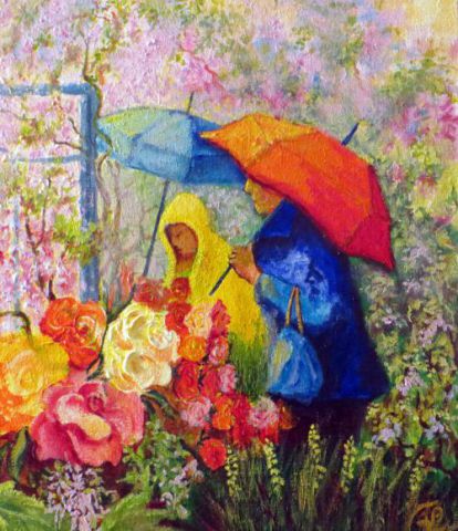 L'artiste ninoacryl - Marché aux fleurs sous la pluie