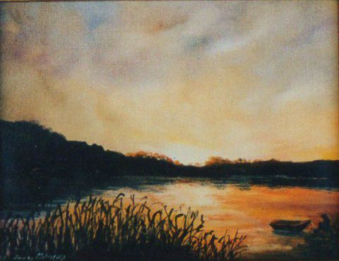 Crépuscule sur la rivière - Peinture - Jacques MONCHO