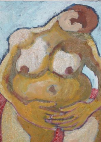 Femme nue assise mains jointes - Peinture - Anna Demadre-Synoradzka