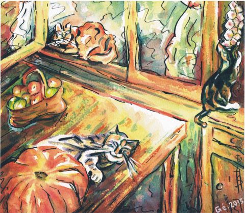 L'artiste Gerard SERVAIS - les trois chats