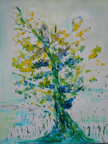Paysage d'arbre jaune et feuillage - Peinture - Solizen