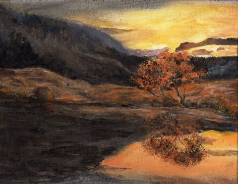 Paysage au crépuscule - Peinture - Jacques MONCHO