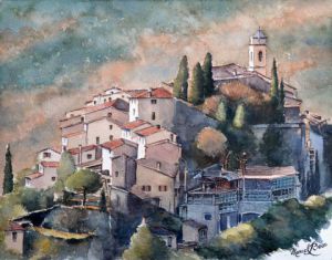 Peinture de Marcel BOOS: La Roquette sur Var (06) Le château de Tralatour