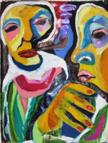 Deux visages à la pipe - Peinture - Anna Demadre-Synoradzka