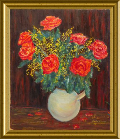 Roses et momosas - Peinture - Claude CHAPOIX