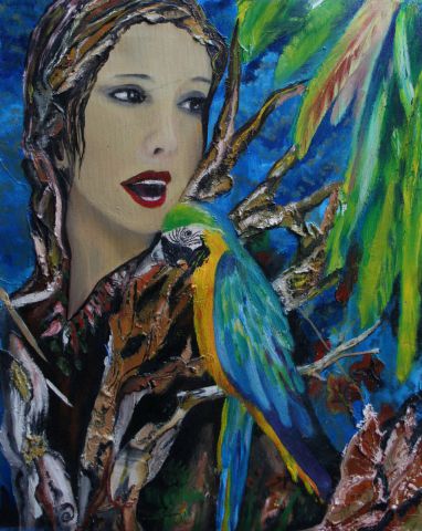 l'oiseau parlant à l'arbre - Peinture - Martine DEMORE
