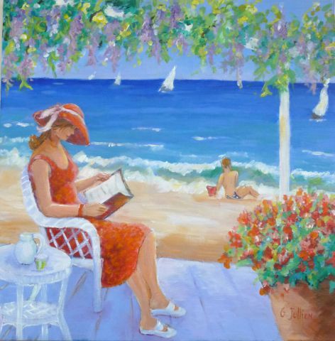 L'artiste Ginette JULLIEN - lecture au bord de mer