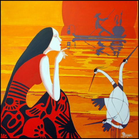 femme ethnique au cormoran - Peinture - bogen patrice