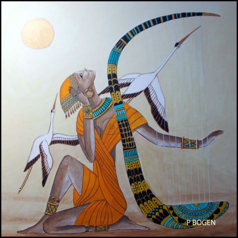 femme ethnique la harpe - Peinture - bogen patrice