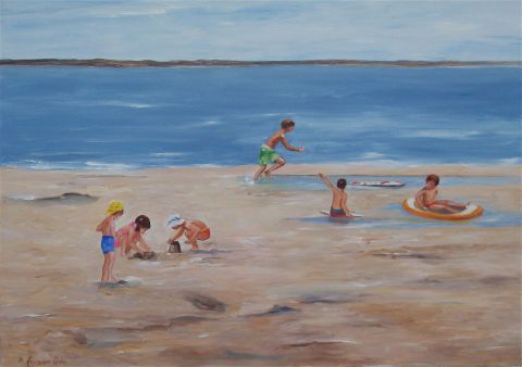 enfants à la plage 1 - Peinture - francoise ader