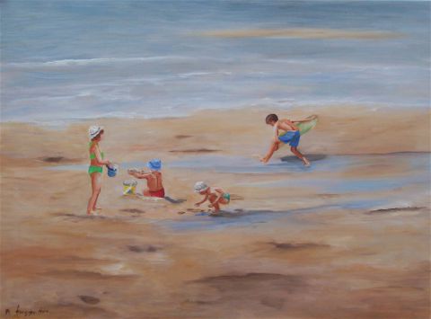 enfants à la plage 2 - Peinture - francoise ader