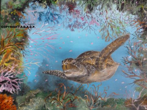 la tortue des Caraïbes - Peinture - regis