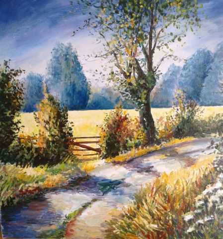 Le chemin  de terre  - Peinture - Francine Texier