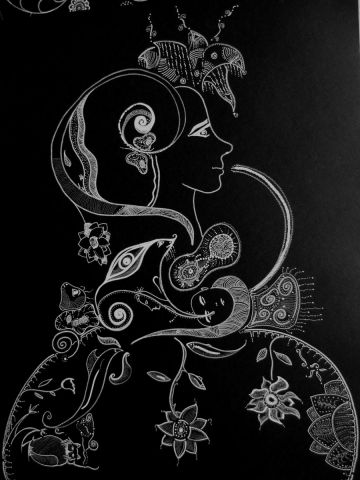 Femme en vie 1- graphisme acrylique sur papier noir - Dessin - chara