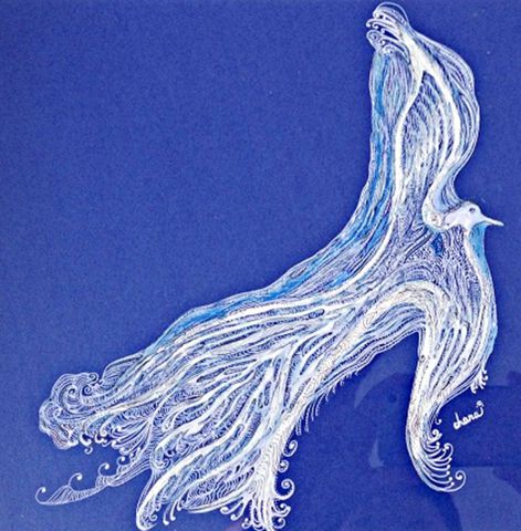 L'artiste chara - Liberté - Oiseau -  Dessin acrylique sur papier bleu