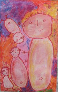 Peinture de carole zilberstein: les petits bonshommes de Lucia
