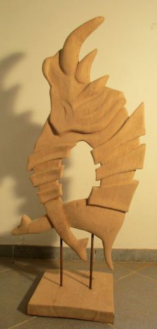 L'artiste unicornis - sculpture sur bois en chene laissee a l'état naturel