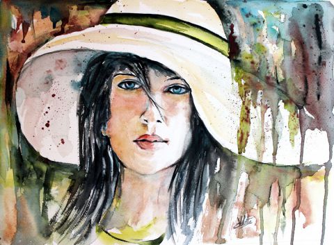 La Dame au chapeau - Peinture - Catherine VALETTE