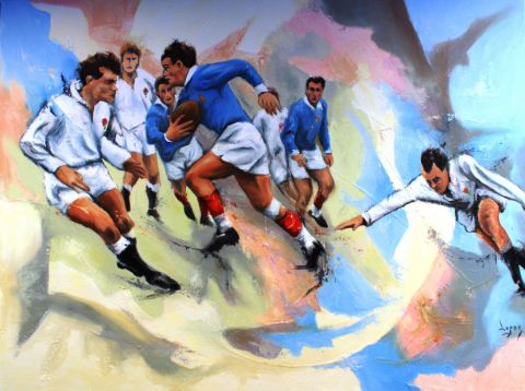 Nostalgie du rugby d'antan - Peinture - Jean-Luc LOPEZ