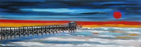 Pêcherie au soleil couchant - Peinture - Catherine Dutailly
