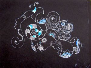 Voir le détail de cette oeuvre: Je rêve en bleu - Graphisme Acrylique Peinture à l'huile sur papier noir