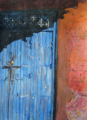 Porte bleue à Marrakech - Peinture - Michel Godard
