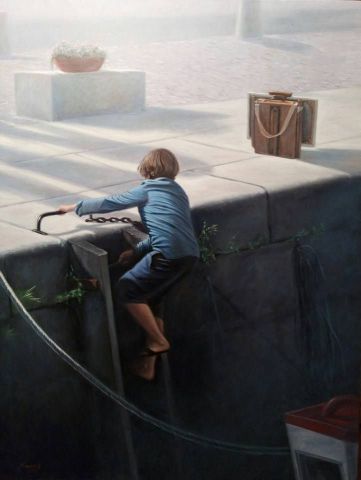 L'artiste A  kayoum Khounfais - Le chevalet sur le quai ( Honfleur )