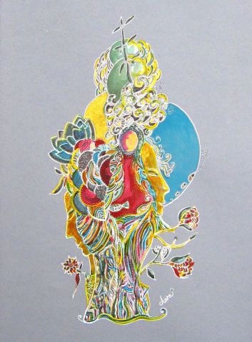 L'artiste chara - Rêveries 1 - Dessin Encre et aquarelle sur papier gris
