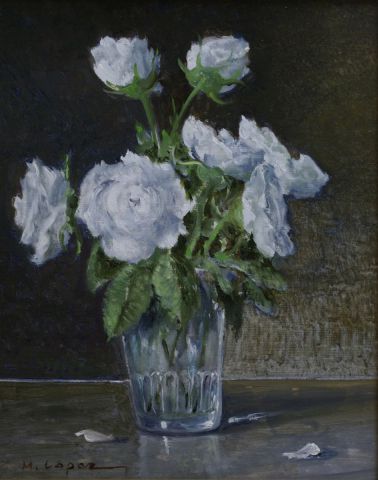 verre aux roses blanches - Peinture - marpielo