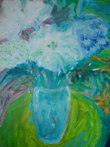Voir cette oeuvre de madeleine gendron: Fleurs dans un vase turquoise