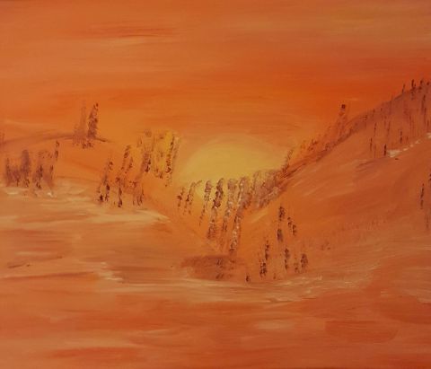 coucher du soleil a la campagne - Peinture - ART PEINTURE