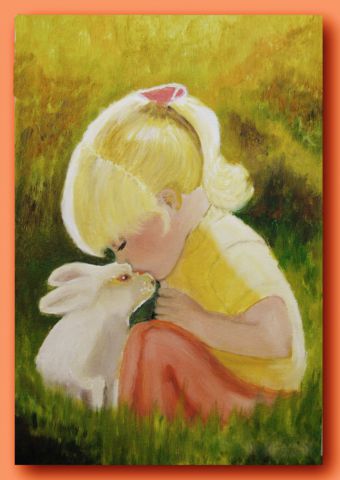 La petite fille au lapin - Peinture - Jackie MAIRE