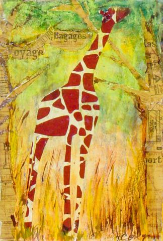 La girafe voyageuse - Peinture - nelly cougard