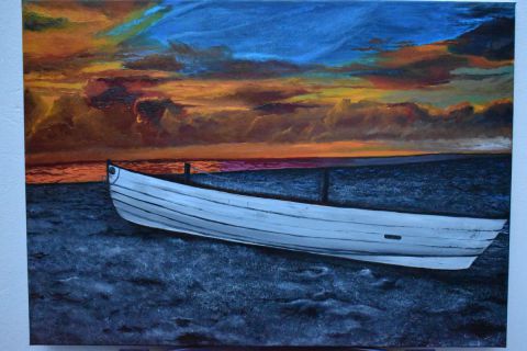 L'artiste joky kamo - peinture coucher de soleil à l'huile sur toile 