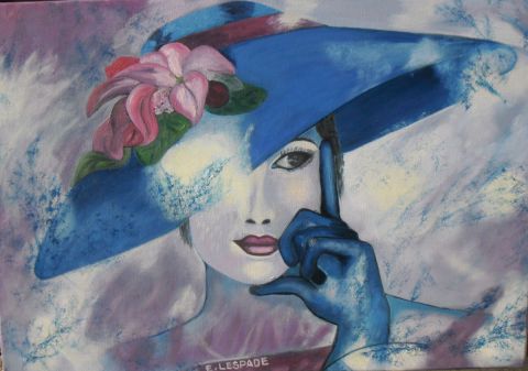 Femme à capeline bleue - Peinture - Evelyne LESPADE